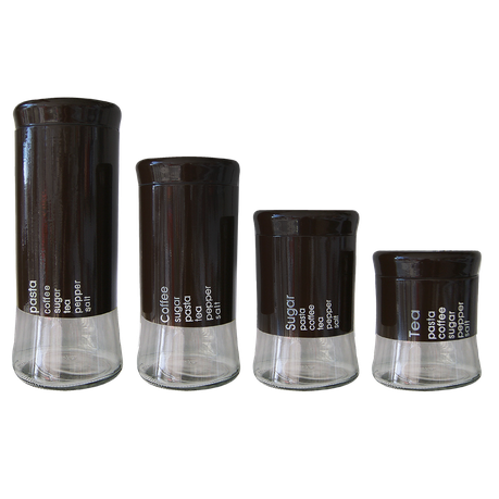 4 Piece Decadent Glass Jar Canister Set - Coffee Sugar Tea & Pasta - Brown (PLEASE READ DESCRIPTION)