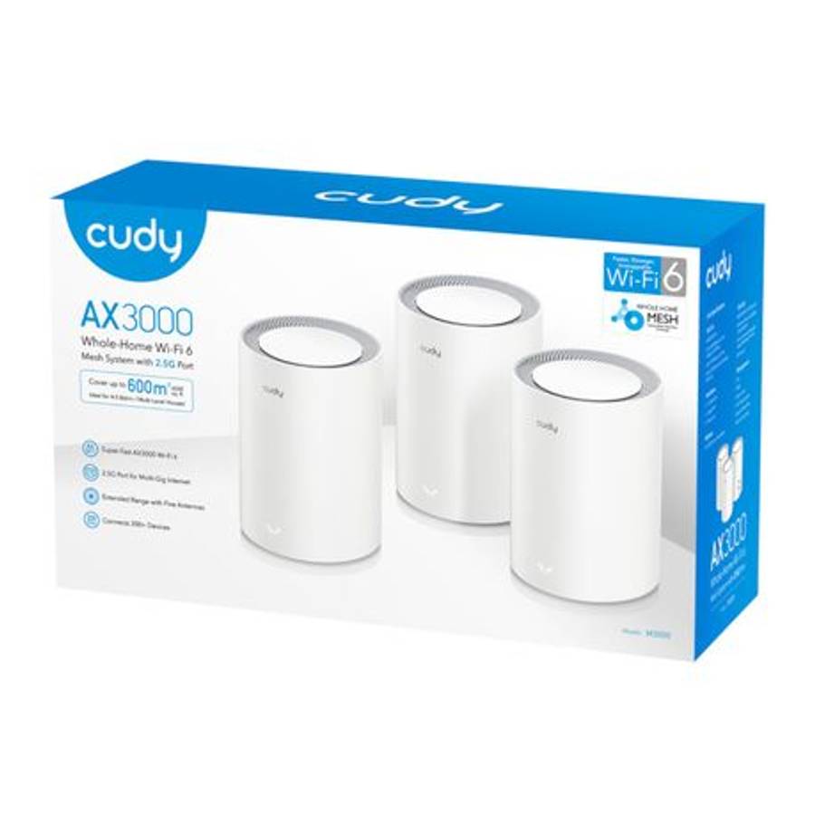 Cudy - AX3000 Wi-Fi 6 Mesh Kit 3 Pack - White - Cudy - AX3000 Wi-Fi 6 Mesh Kit 3 Pack - White
