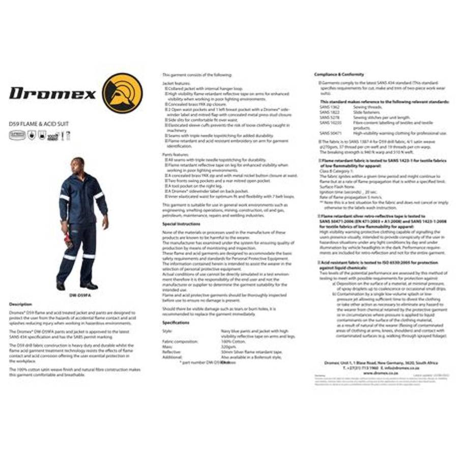 Dromex - D59 Flame And Acid Resistant Navy Blue Jacket - EU 32 - Dromex - D59 Flame And Acid Resi...