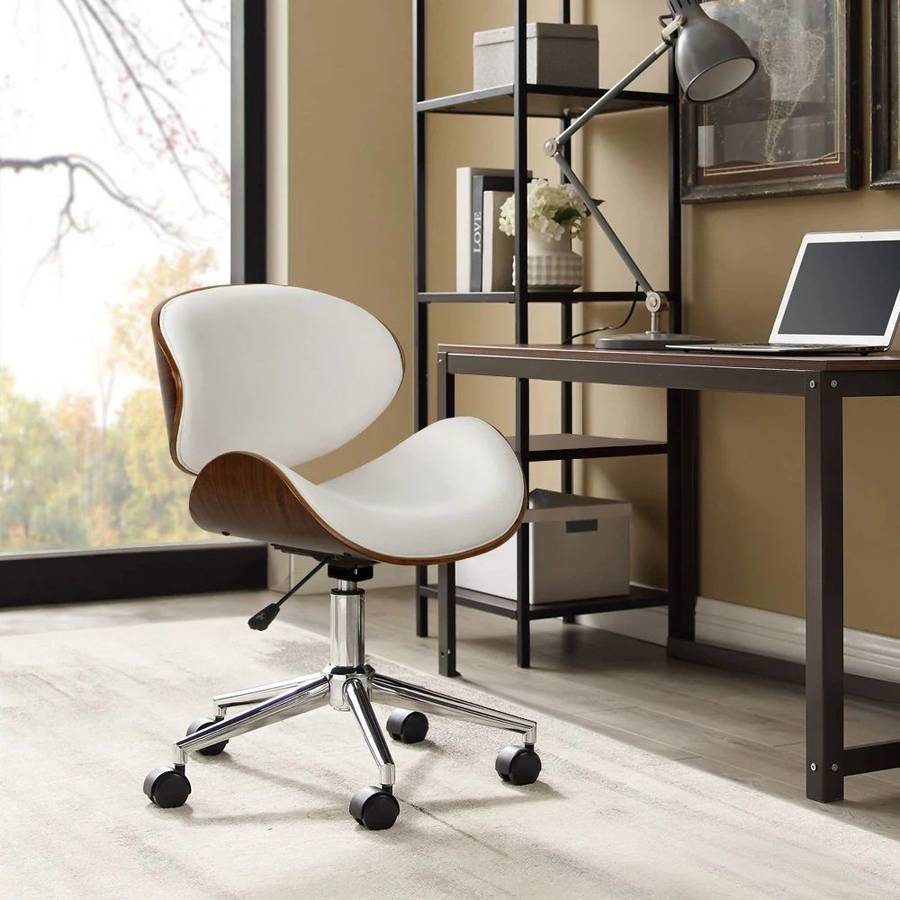 Ergonomic U-type Backrest Wood 360° Swivel Office Chair With Gas lift - White Colour
