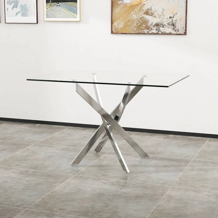 Glass Top Dining Table- Silver Legs