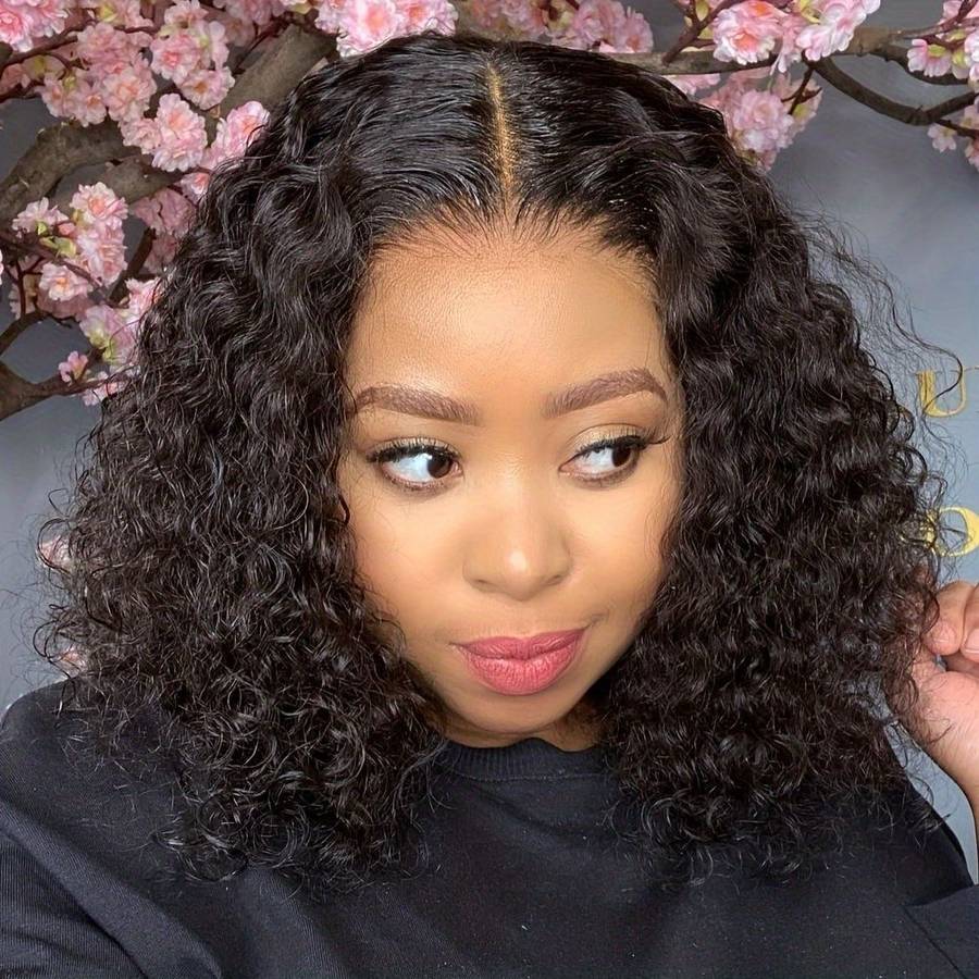 14" Curly Hair-Deep Wave Bob 13x4 Lace Frontal Wig Glueless