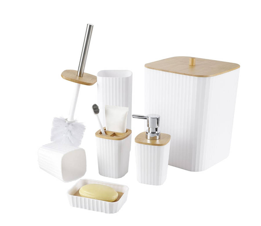 6 Piece Bathroom Set with Wooden Finish - White