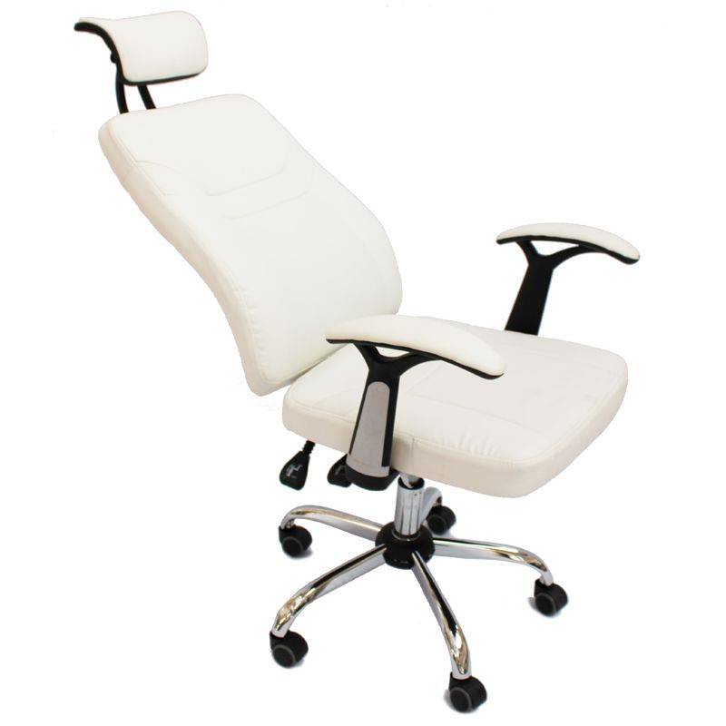 Office Chairs - Contemporary Design PU Leather Office Arm Chair- Reclinable Backrest -White Colour