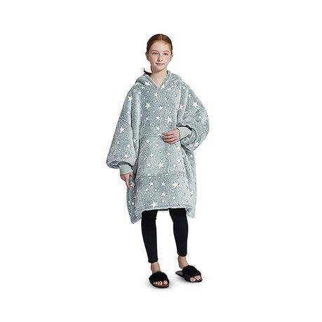 Kids Age 6 to 12 year old Glow in the Dark Hoodie / Blanket Jacket - Grey