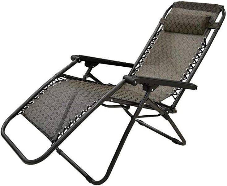 Recliner Folding Outdoor Suspension Chair - Black Chair, Brown Fabric