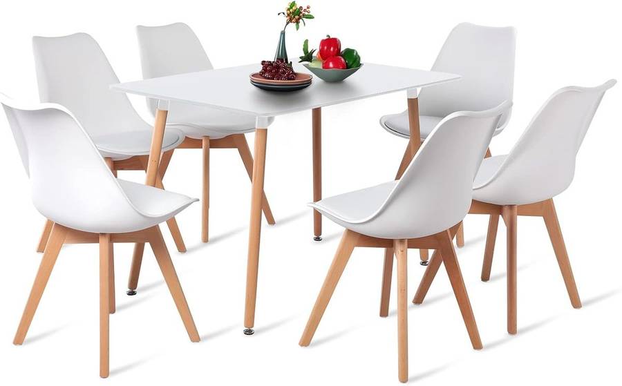 Dining Suites / Sets -Table (1.5 M) with 6 Padded Chairs -White Colour