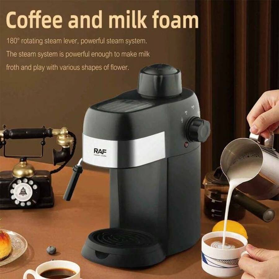RAF 800W Italian 3.5-bar Coffee Maker with Milk Steamer
