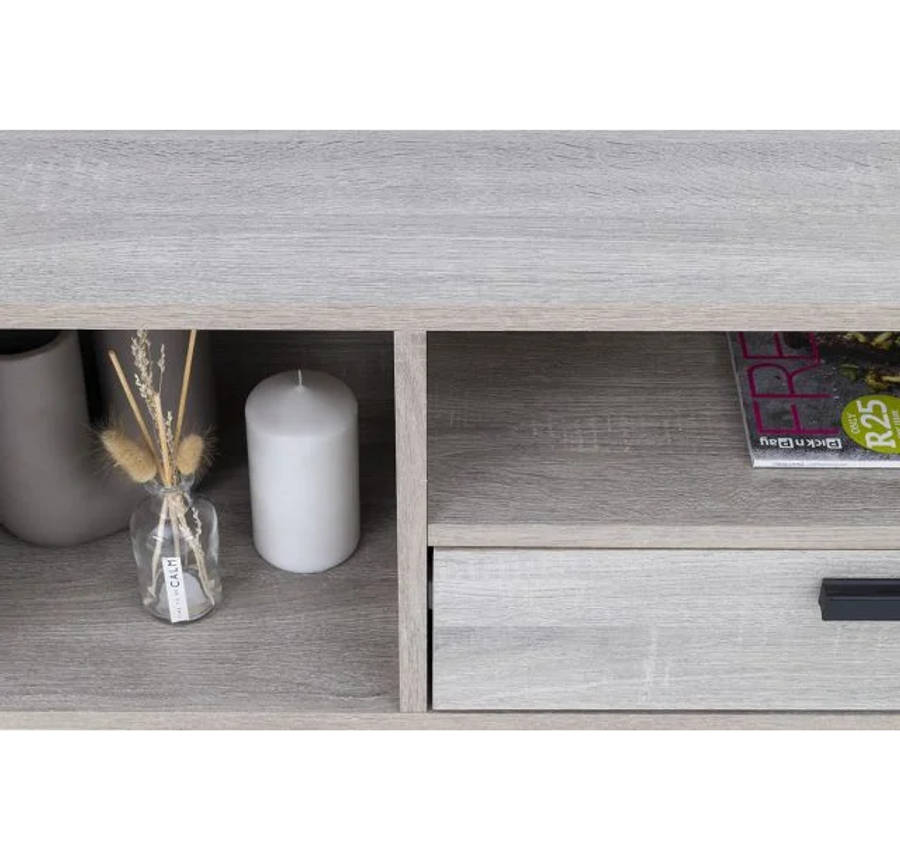 Modern TV Unit with Hinged Storage Door & Open Shelves - MDF Superwood -Napa
