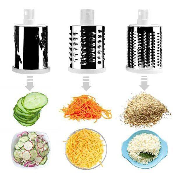 Multifunctional Shredder Tabletop Drum Grater with 3 Interchangeable Drums