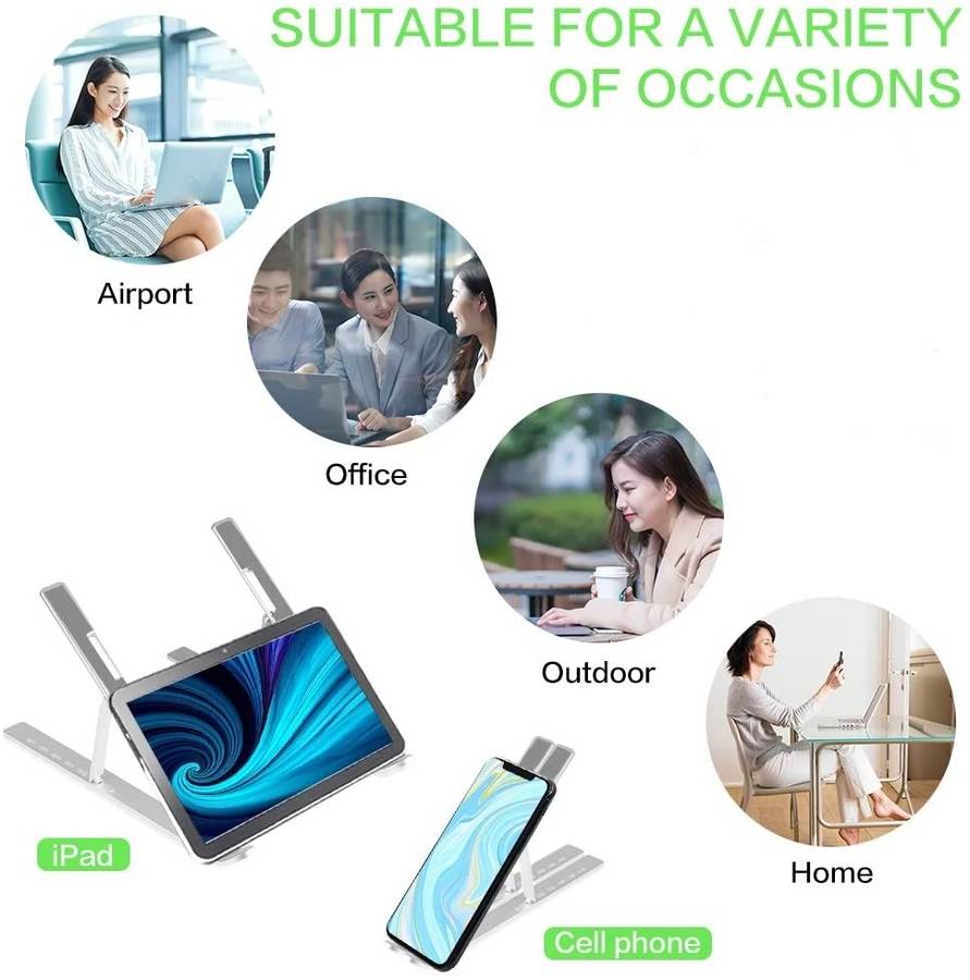 Portable ABS Laptop Stand, Adjustable Height with 10 Levels, Foldable Cooling Base - Black