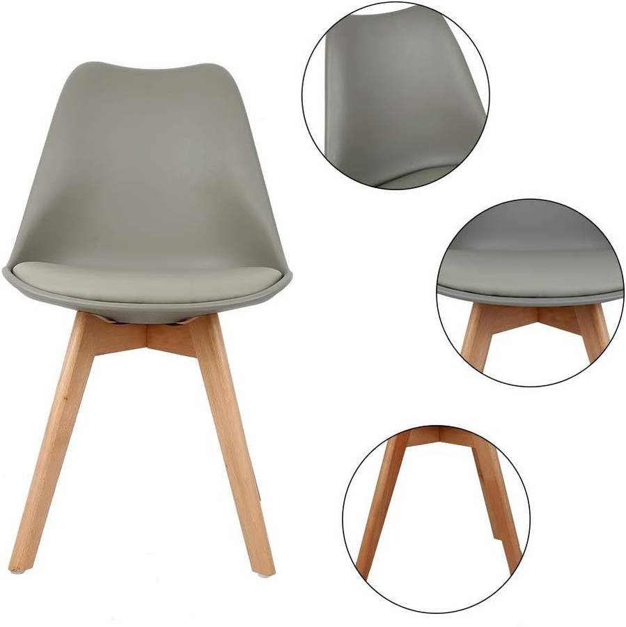 Modern and trendy padded chairs with wooden legs-8 Pack - Grey