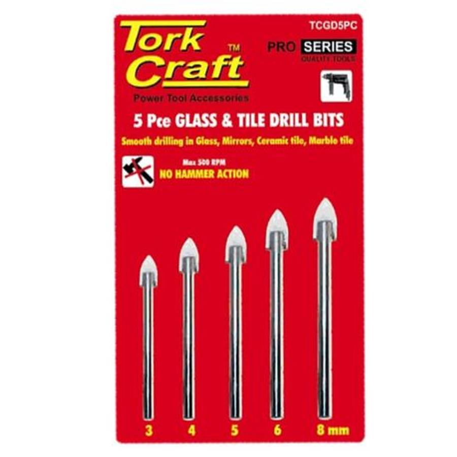 Tork Craft - Glass & Tile Drill Bit Set 5 Pce 3/4/5/6/8 - Tork Craft - Glass & Tile Drill Bit Set...