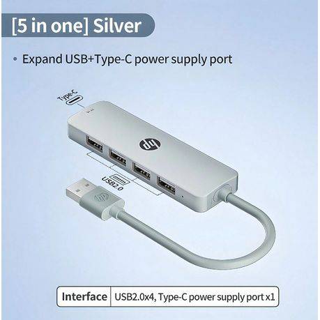HP - Five in One Docking Station With Type-C & USB Interfaces - Silver