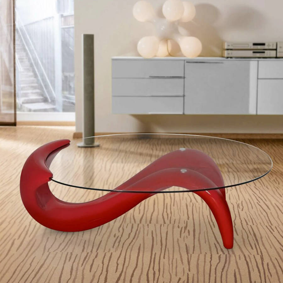 Glass Top Oval Coffee Table - Red