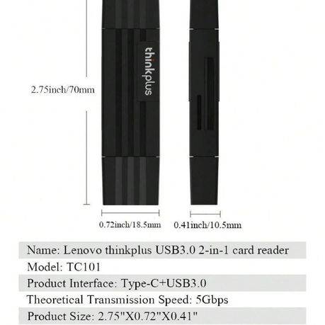 Lenovo - TC101 - 2-in-1 SD Card Reader and USB-C Adapter - Black