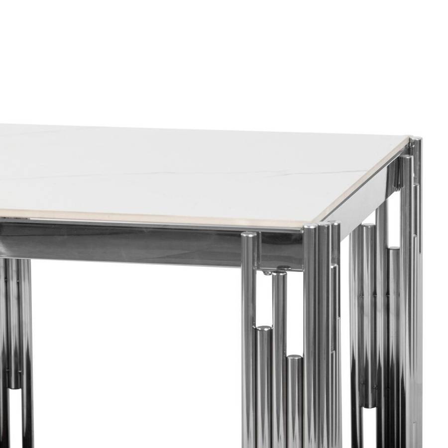 Side / End Tables - Faux Marble Top - With Stainless Steel Base - Silver