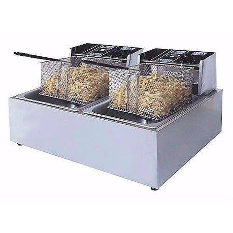 Ideal 6L + 6L Double Pan Deep Fryer Silver with Hanger Rods (PLEASE READ DESCRIPTION)