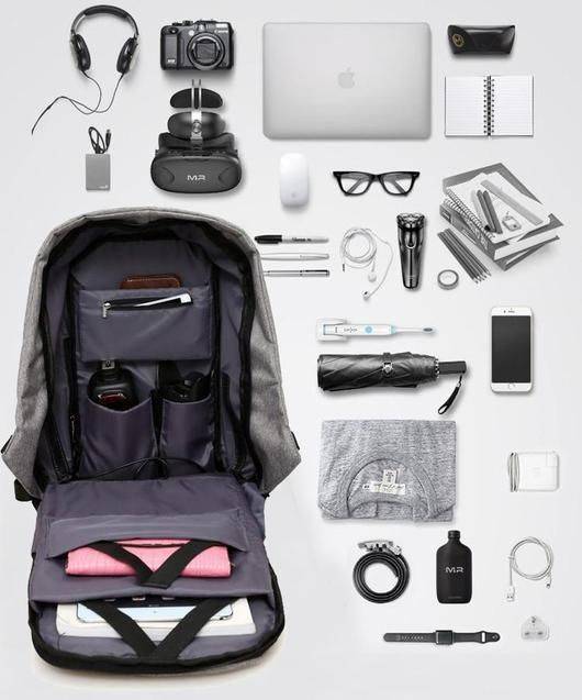 Anti-Theft Waterproof Travel Laptop Backpack - black- grey and navy blue