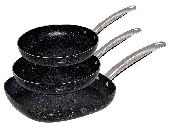 Blaumann 3 Pieces  Stainless Steel Marble Coating Fry  Pan Set - Black (READ THE DESCRIPTION)