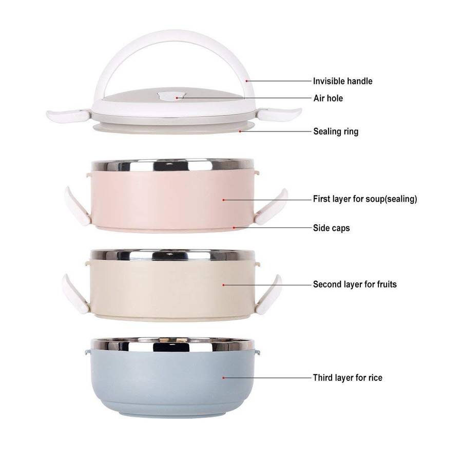 3 Layer Portable Thermal Insulated Lunch Box