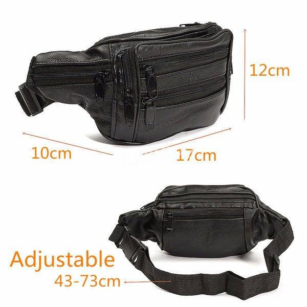 (FREE SHIPPING)  Waist Packs Bags Genuine Leather Casual Belt ZipperPhone Money Pouch Leather(Black)