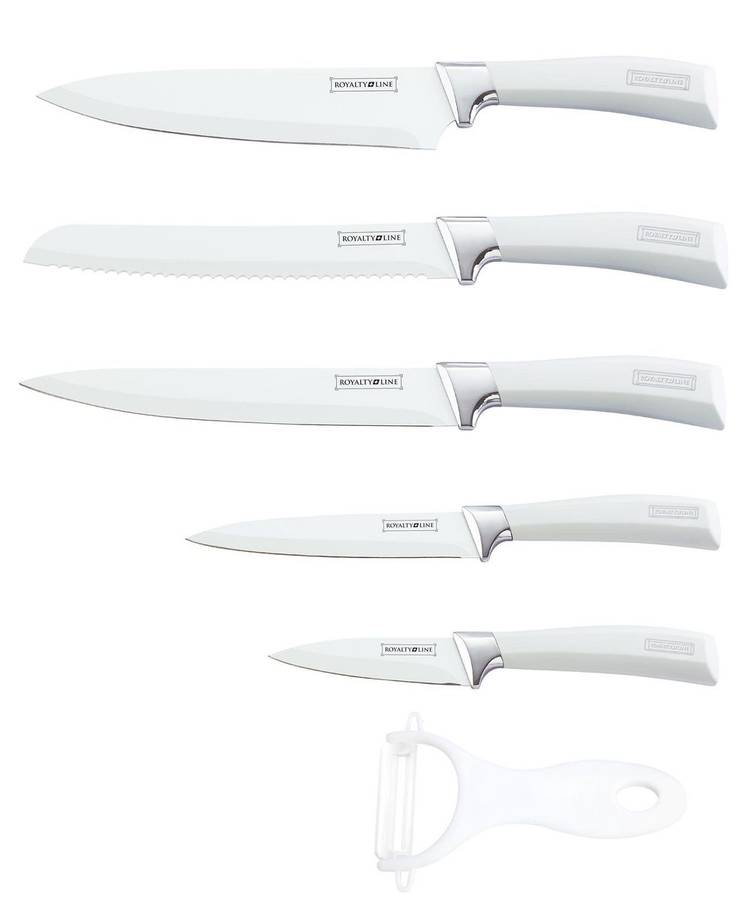 Royalty Line 5-Piece Non-Stick Coating Knife Set + Bonus Peeler - White( 1 knife missing)