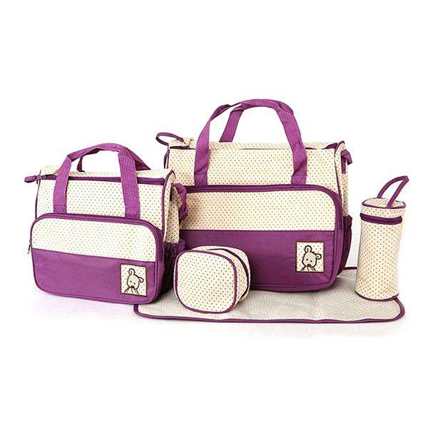 Multifunctional Baby Diaper Handbag Set 5 Piece - Purple(DISPLAY MODEL)