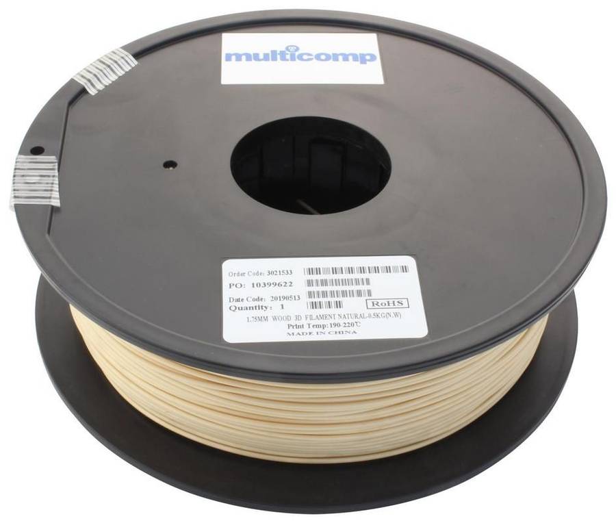 3D Printer Filament, Wood, 1.75 mm, Natural, 220 °C Melting Temp