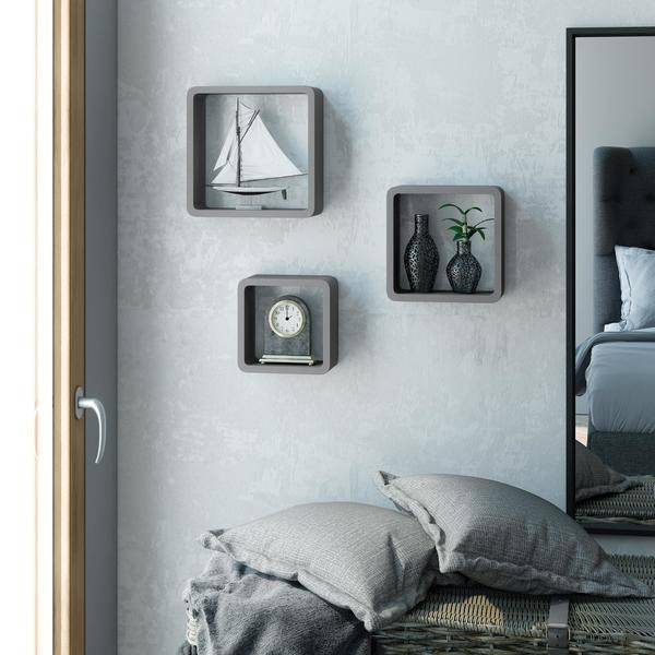 SPACEO Grey Cubed Shelves - Set Of 3 - 20 x 10 / 24 x 10 / 28 x 10cm