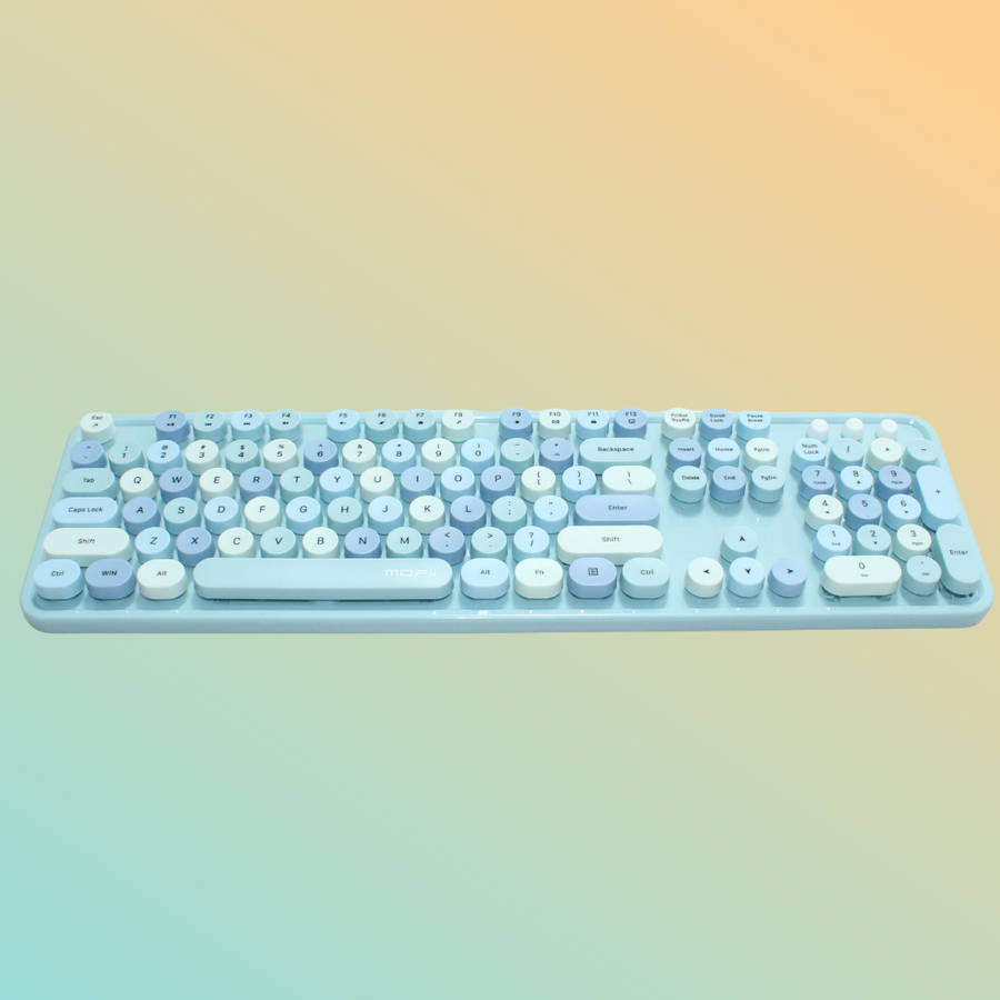 MOFII Wireless Keyboard and Mouse Combo with Colorful Retro Style Typewriter Keyboard Round Keys ...