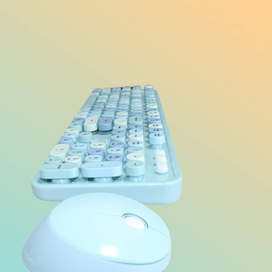 MOFII Wireless Keyboard and Mouse Combo with Colorful Retro Style Typewriter Keyboard Round Keys ...