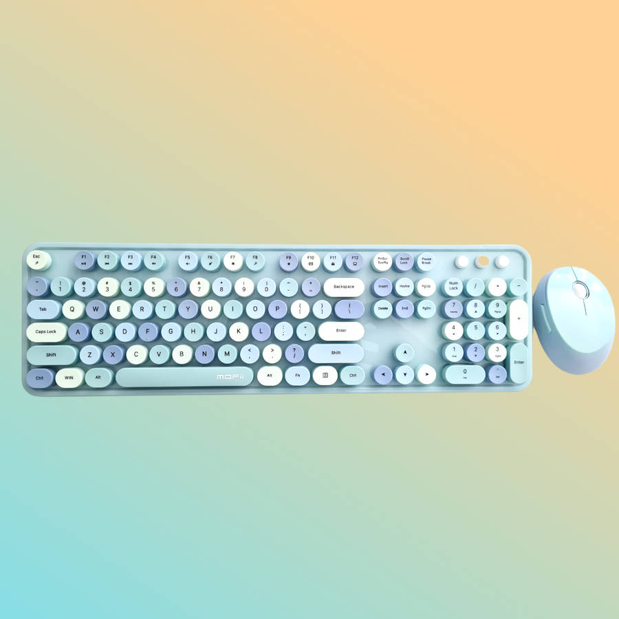 MOFII Wireless Keyboard and Mouse Combo with Colorful Retro Style Typewriter Keyboard Round Keys ...