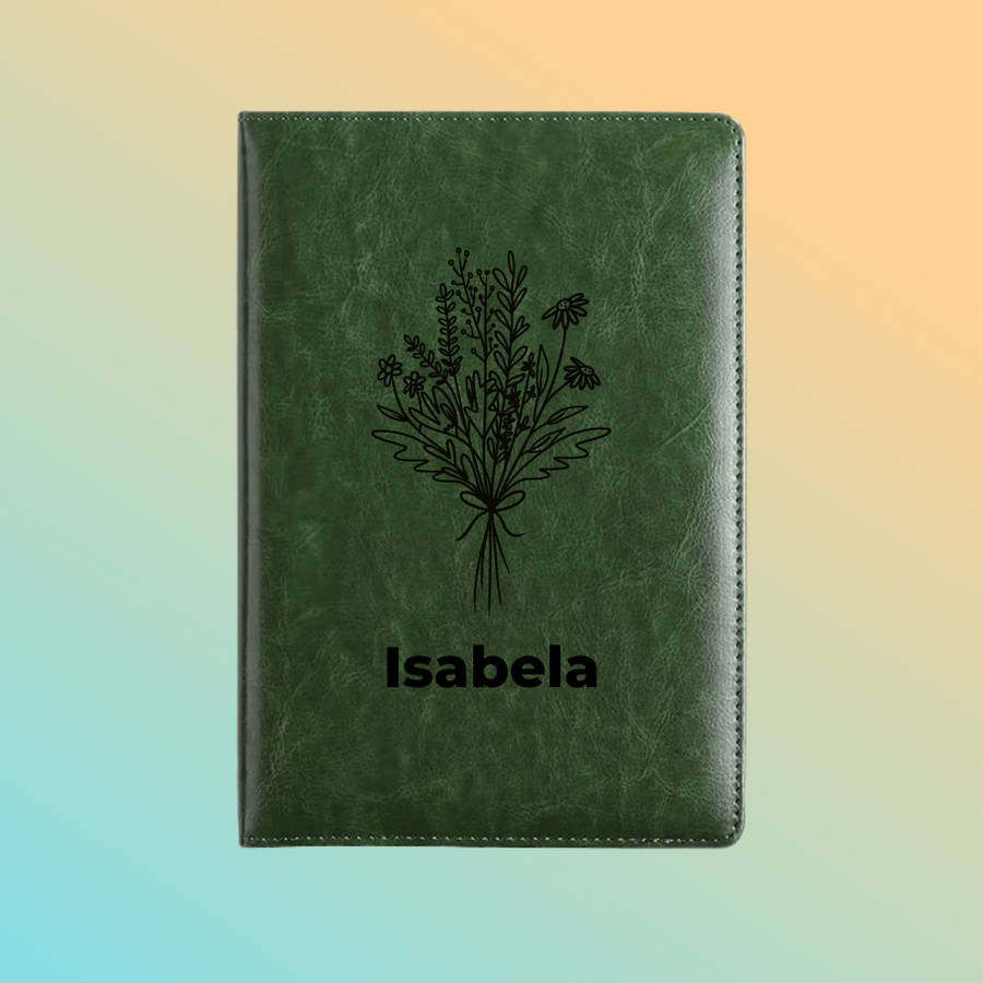 Personalised A5 Faux Leather Journal, Frog Green