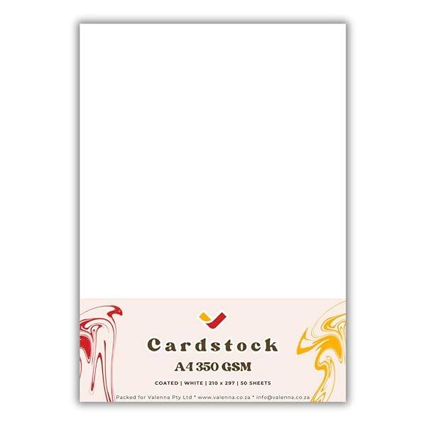 White Cardstock A4 350gsm Coated Printable Board, 50 Pack