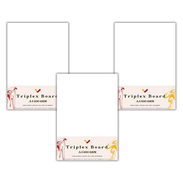 Triplex Board 600gsm Thick Cardstock, White A4 Ensocoat, 3 Pack Combo