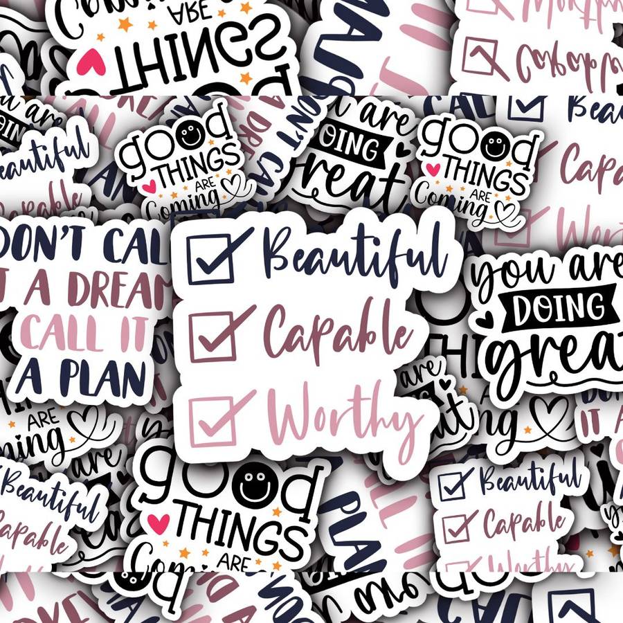 Affirmation Stickers and Motivational Sticker Pack with Positive Journal Encouraging Quotes for S...