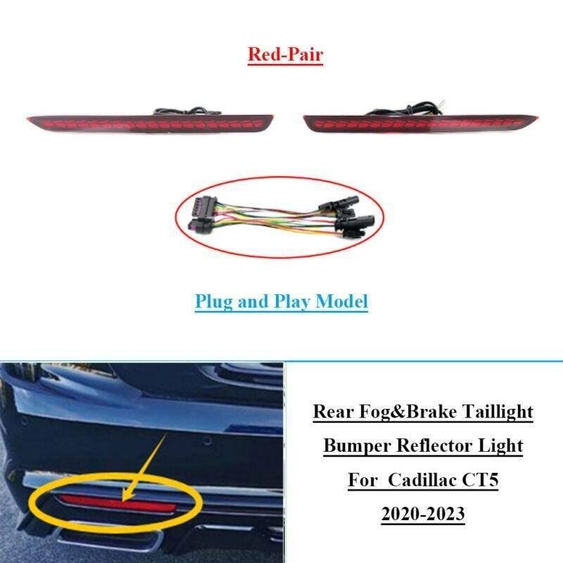 2x Red LED Rear Taillight Bumper Reflector Lights For Cadillac CT5 2020-2023