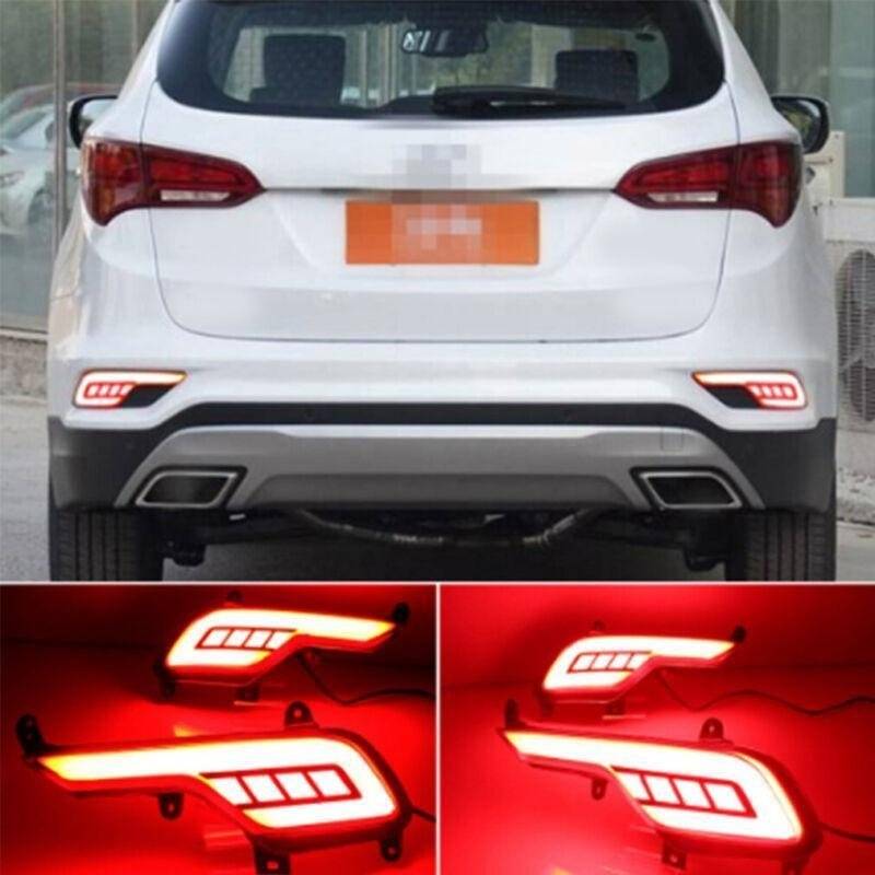 LED Rear Bumper Brake Tail Light Fog Lamp For Hyundai Santa Fe IX45 16-18 Pair
