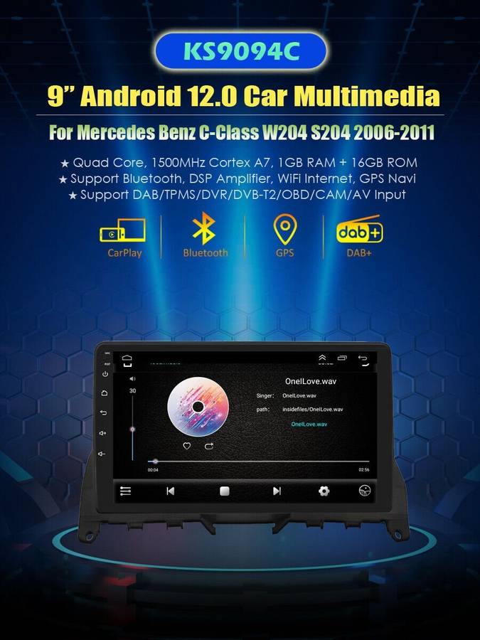 9"Android 12 GPS Sat Nav For Mercedes C Class W204 S204 Car Stereo DAB+Head Unit