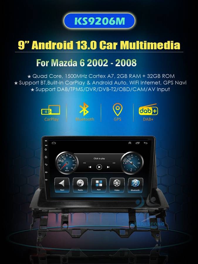 9" Autoradio GPS Navigation For MAZDA 6 2002-2008 Android 13 VideoBT CarPlay+OBD