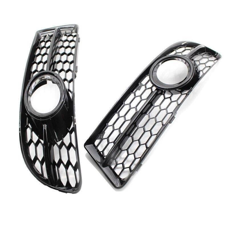 Honeycomb Fog Light Grille w/ Trim Gloss Black for Audi A4 B7 S-Line 05-08