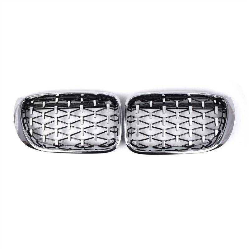 2x Chrome Diamond Style Meteor Front Center Grilles For BMW X3 F25 X4 F26 14-18