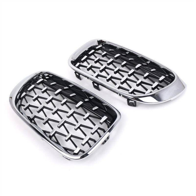 2x Chrome Diamond Style Meteor Front Center Grilles For BMW X3 F25 X4 F26 14-18