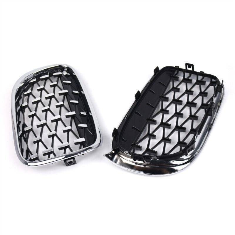 2x Chrome Diamond Style Meteor Front Center Grilles For BMW X3 F25 X4 F26 14-18