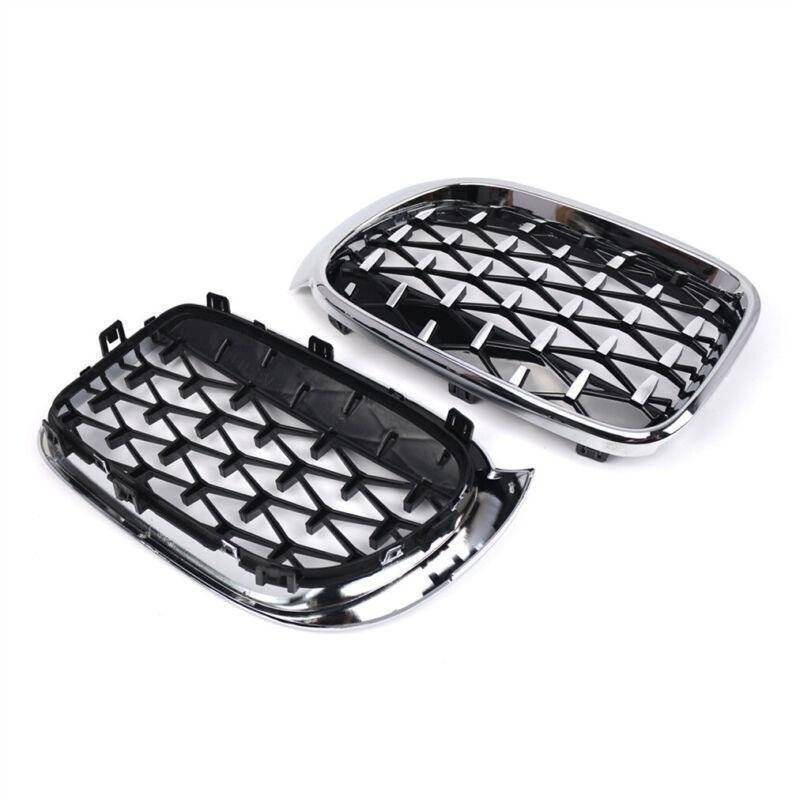 2x Chrome Diamond Style Meteor Front Center Grilles For BMW X3 F25 X4 F26 14-18