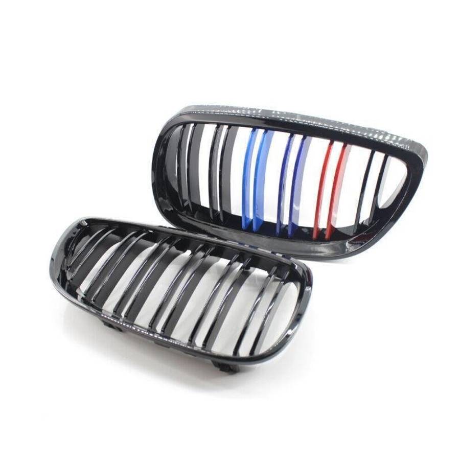 2X/Set Shiny Black Dual Slat M Look Grille for BMW E92 E93 2DR 06-10 Mesh Grill