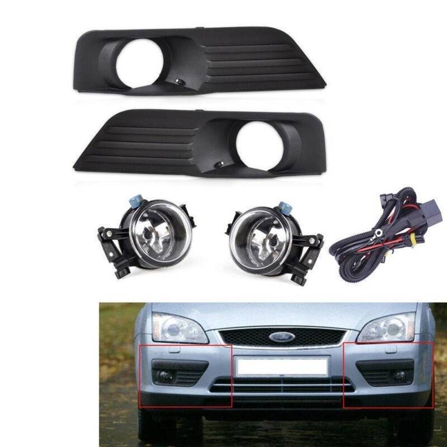 Front Lower Fog Light + Foglamp Grille w/ wire Kit Fit for Ford Focus 05-07