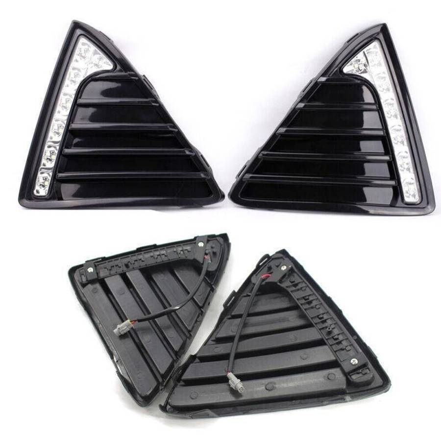 2X/Set Fit For Ford Focus 11-14 Front Bumper Grille with LED DRL Light Kit