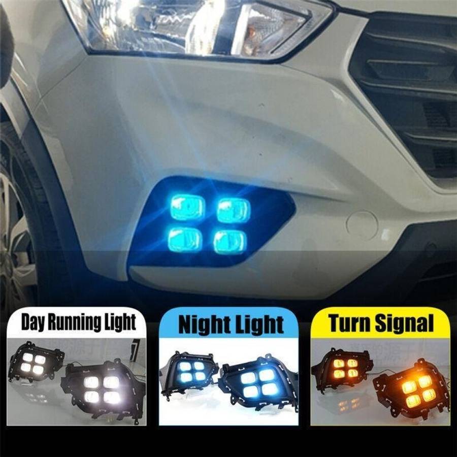 LED DRL Front Fog Light Lamp Streamer 3-Color Fit For Hyundai Ix25 2017-2019